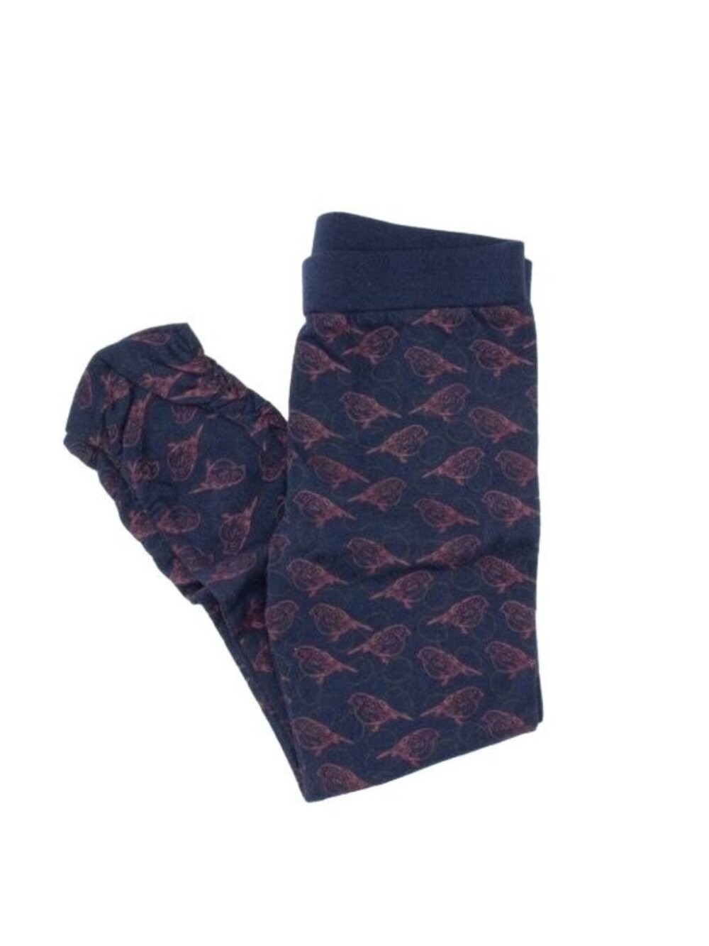 Egg Baby Toddler Leggings Navy Blue Pink Birdie Print Ruched Hem